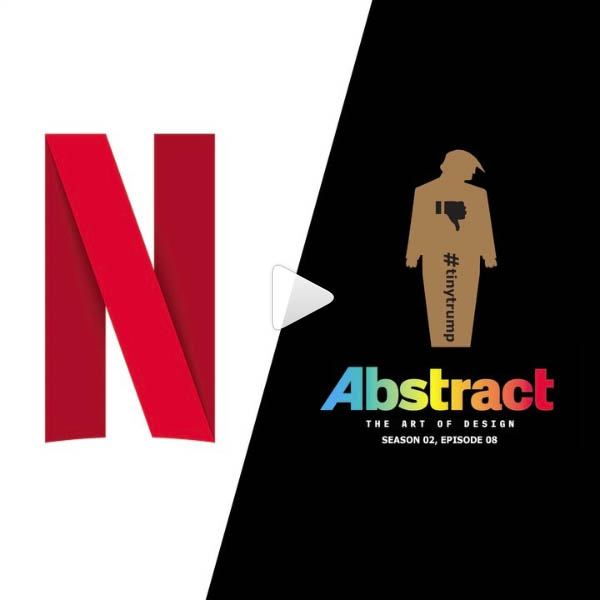 cover image consisting of Netflix logo, Abstract (show) logo, and tiny trump with text indiciating that tiny trump appears in Season 2, Episode 8 of Abstract on Netflix 