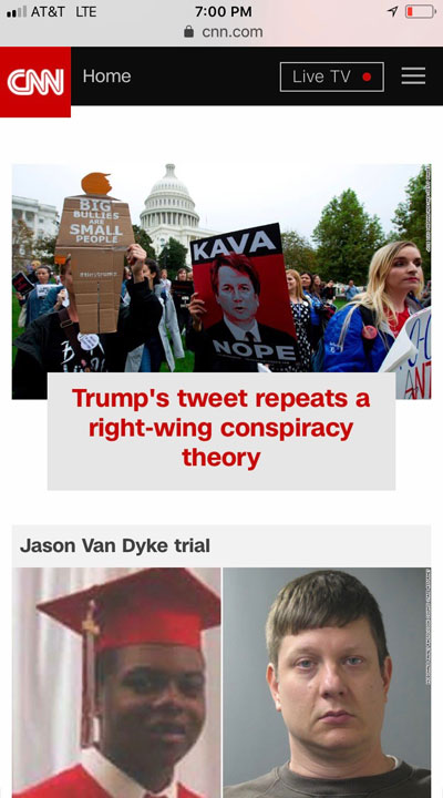 screenshot of tiny trump on CNN mobile during the kavanaugh protest
