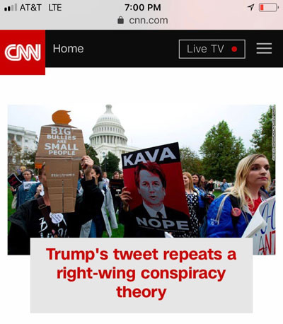 screenshot of tiny trump on CNN mobile during the kavanaugh protest